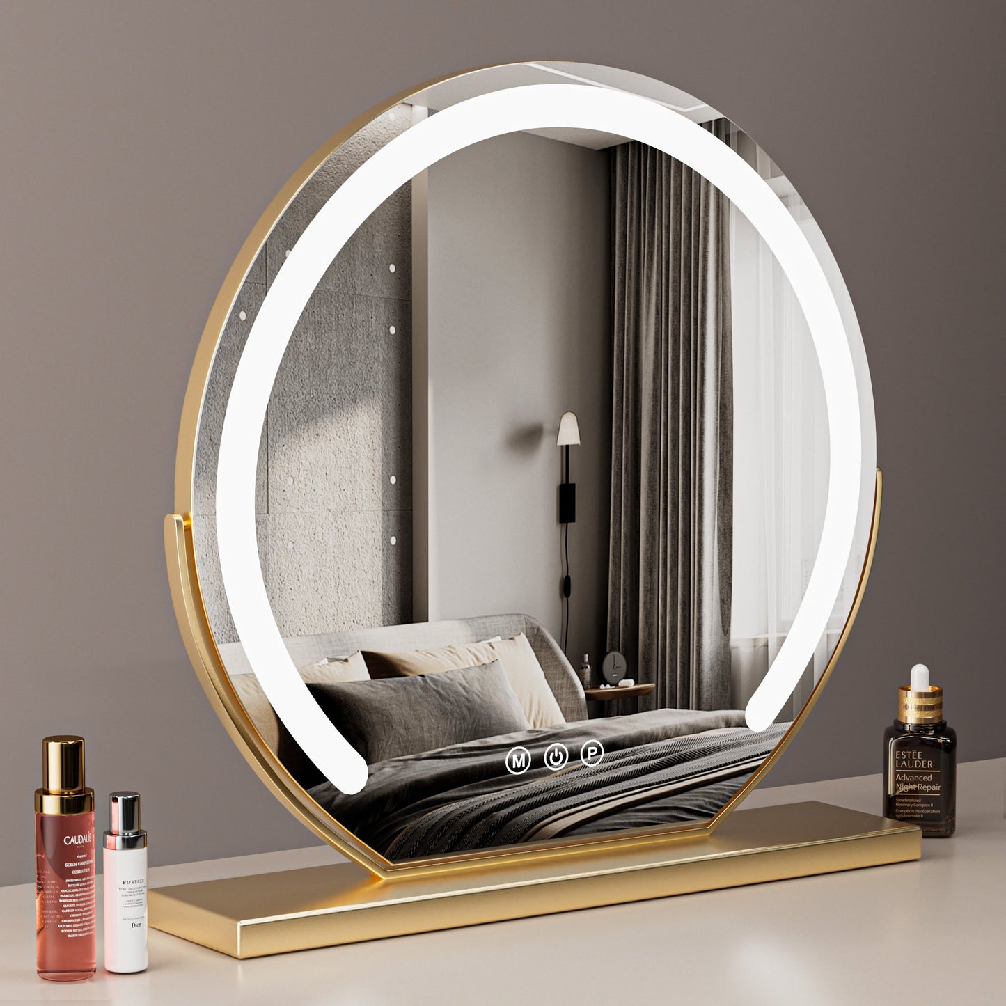 Large LED Makeup Vanity Mirror | 3 Light Modes, Adjustable Brightness & 360° Rotating Design for Dressing Table Use