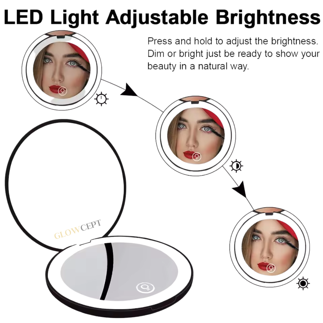 LED Makeup Mirror with 10x Magnification | Adjustable Brightness & Ideal for Beauty Routines