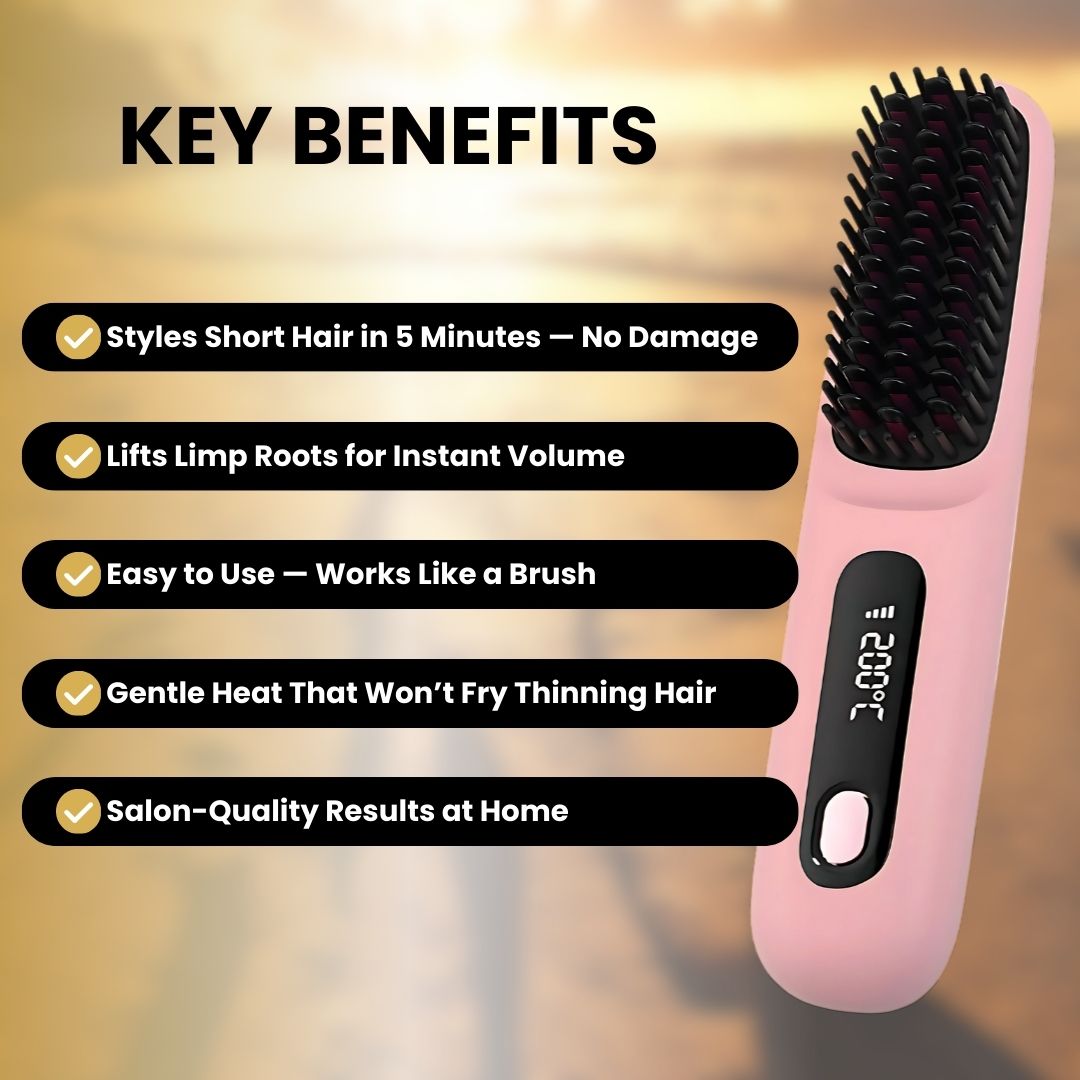 Wireless Heated Hair Brush | Customizable Heat Settings & Safe for All Hair Types, Perfect for Travel and On-the-Go Styling