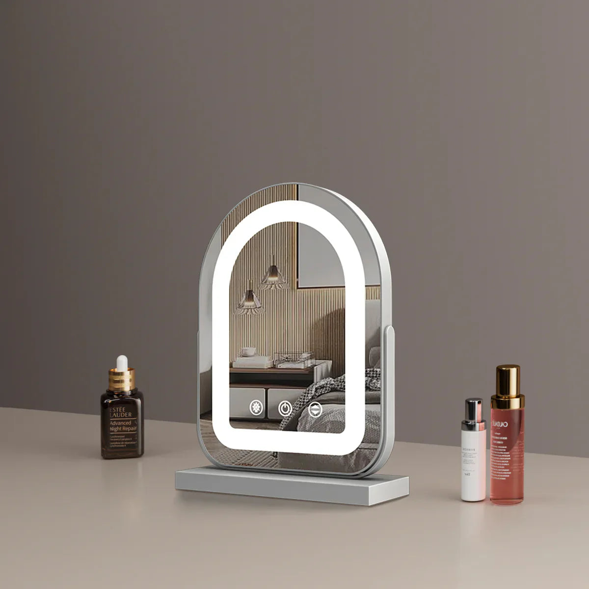 Large Arched LED Vanity Mirror | 360° Rotation, Dimmable Brightness & 3 Light Modes for Makeup and Skincare