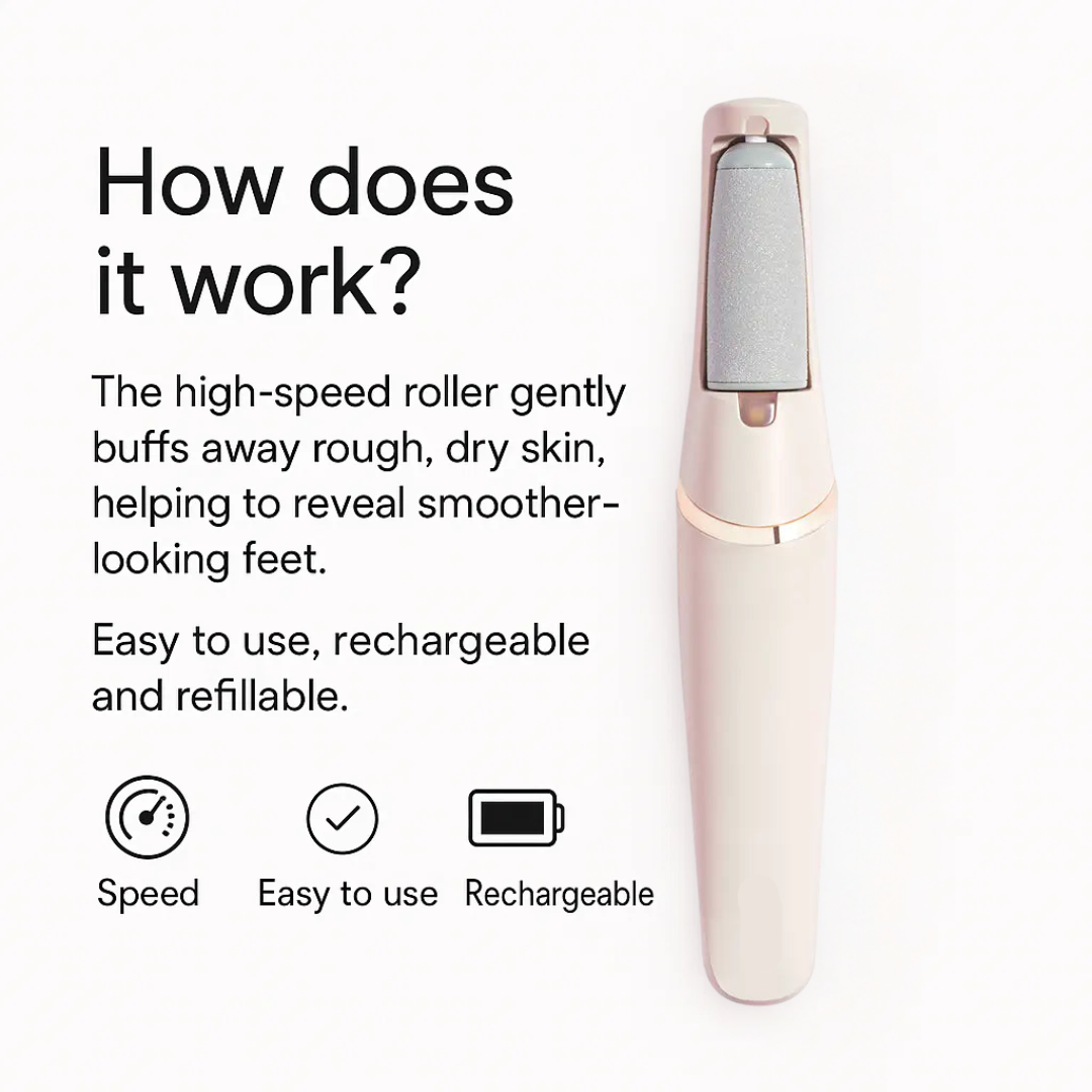 Feetiva GlowX Foot File| Electric Callus Remover for Feet – Smooth and Refine Dry, Hard Skin | Home Pedicure Tool for Soft Feet