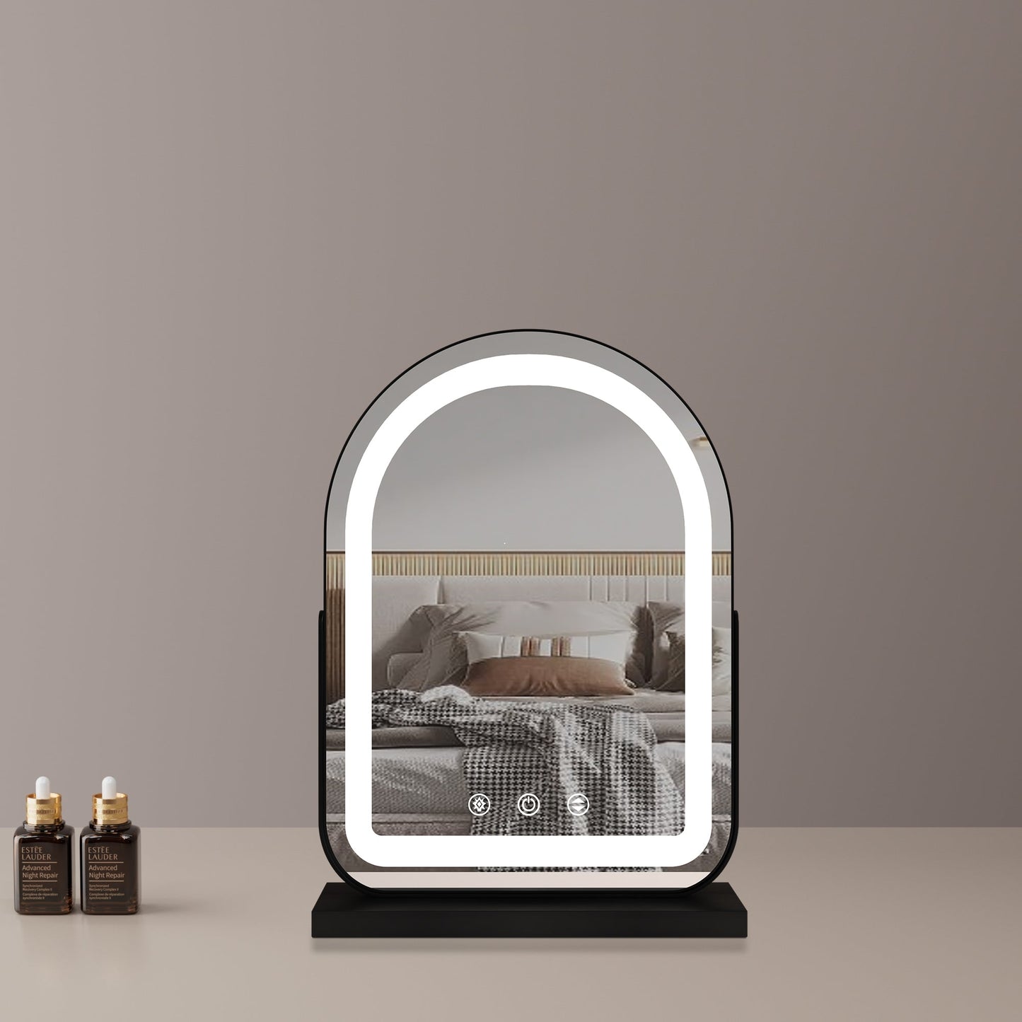 Large Arched LED Vanity Mirror | 360° Rotation, Dimmable Brightness & 3 Light Modes for Makeup and Skincare