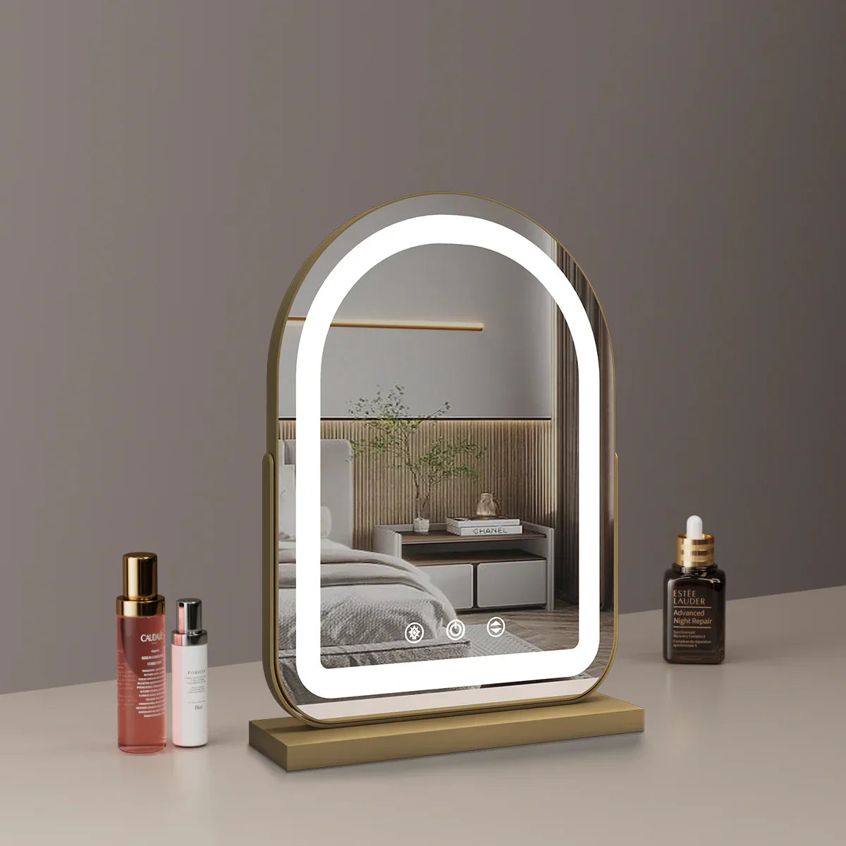 Large Arched LED Vanity Mirror | 360° Rotation, Dimmable Brightness & 3 Light Modes for Bedroom and Dressing Room