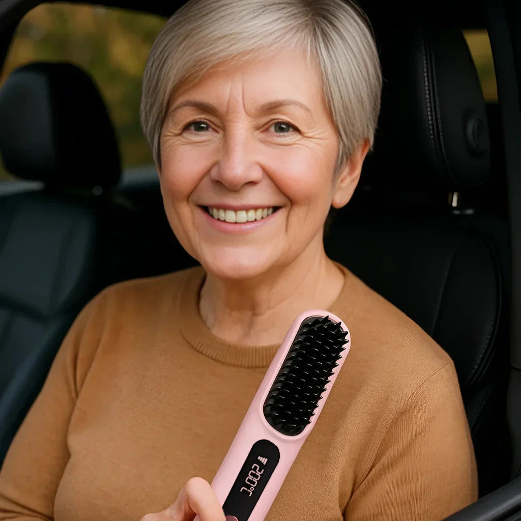 Wireless Heated Hair Brush | Customizable Heat Settings & Safe for All Hair Types, Perfect for Travel and On-the-Go Styling