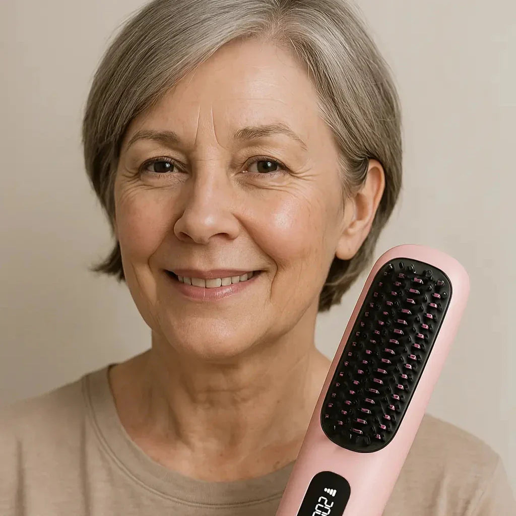 Wireless Heated Hair Brush | Customizable Heat Settings & Safe for All Hair Types, Perfect for Travel and On-the-Go Styling