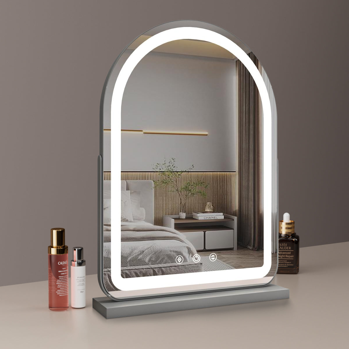 Large Arched LED Vanity Mirror | 360° Rotation, Dimmable Brightness & 3 Light Modes for Bedroom and Dressing Room