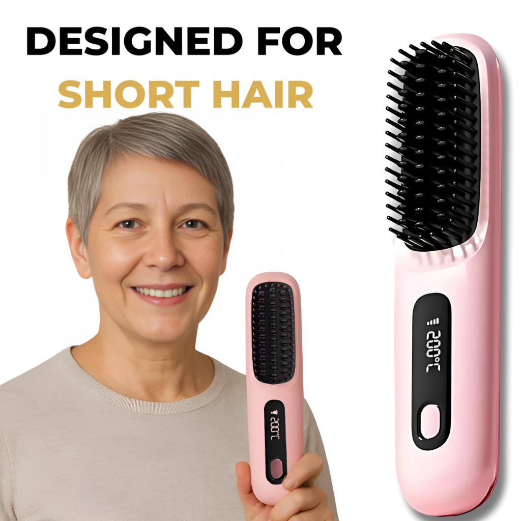 Wireless Heated Hair Brush | Customizable Heat Settings & Safe for All Hair Types, Perfect for Travel and On-the-Go Styling