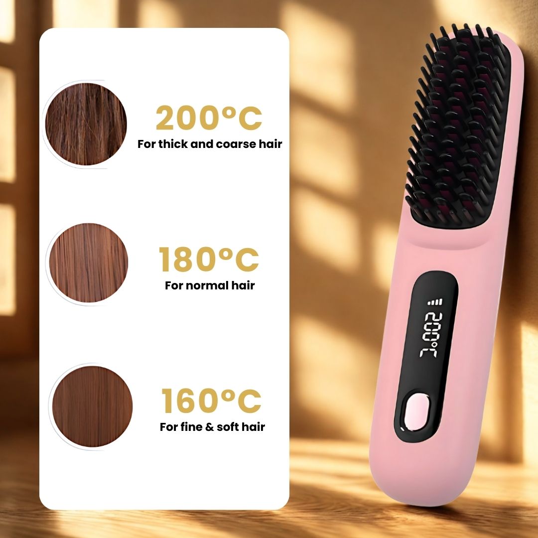 Wireless Heated Hair Brush | Customizable Heat Settings & Safe for All Hair Types, Perfect for Travel and On-the-Go Styling