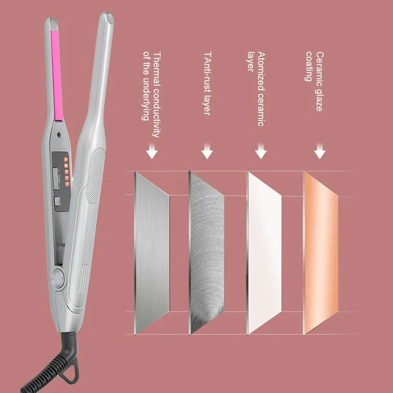 Mini Hair Straightener | Ultra-Thin Ceramic Plates, Fast Heating 150℃-232℃ for Short Hair Styling