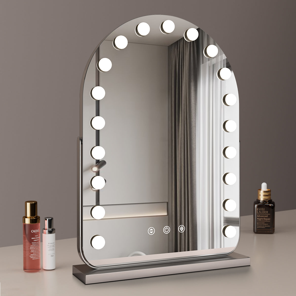 Large Arched Vanity Mirror with 17 LED Bulbs | Dimmable Brightness, 3 Light Modes & USB Charging for Makeup and Dressing Tables