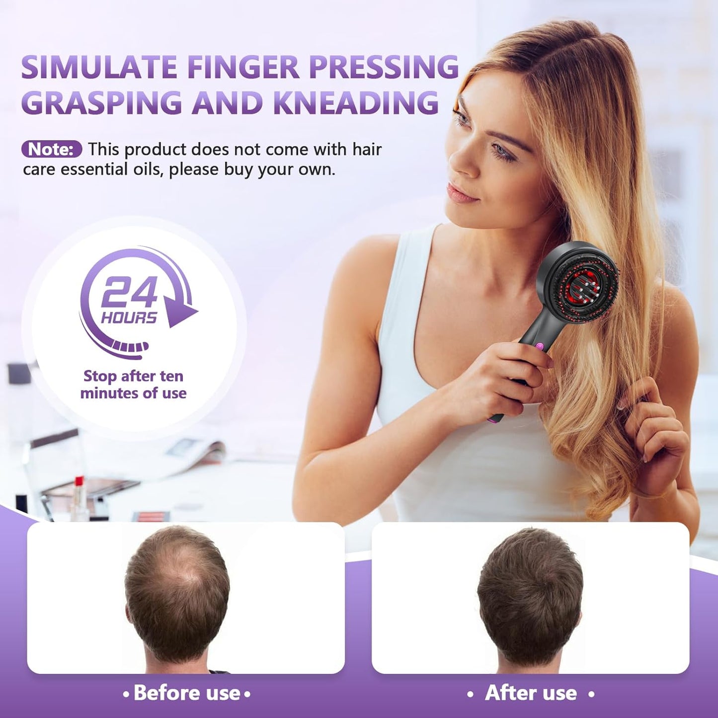 Red Light Therapy Scalp Massager – Infrared & Blue LED Hair Growth Brush with Oil Dispenser | Electric Scalp Detox & Massage Comb