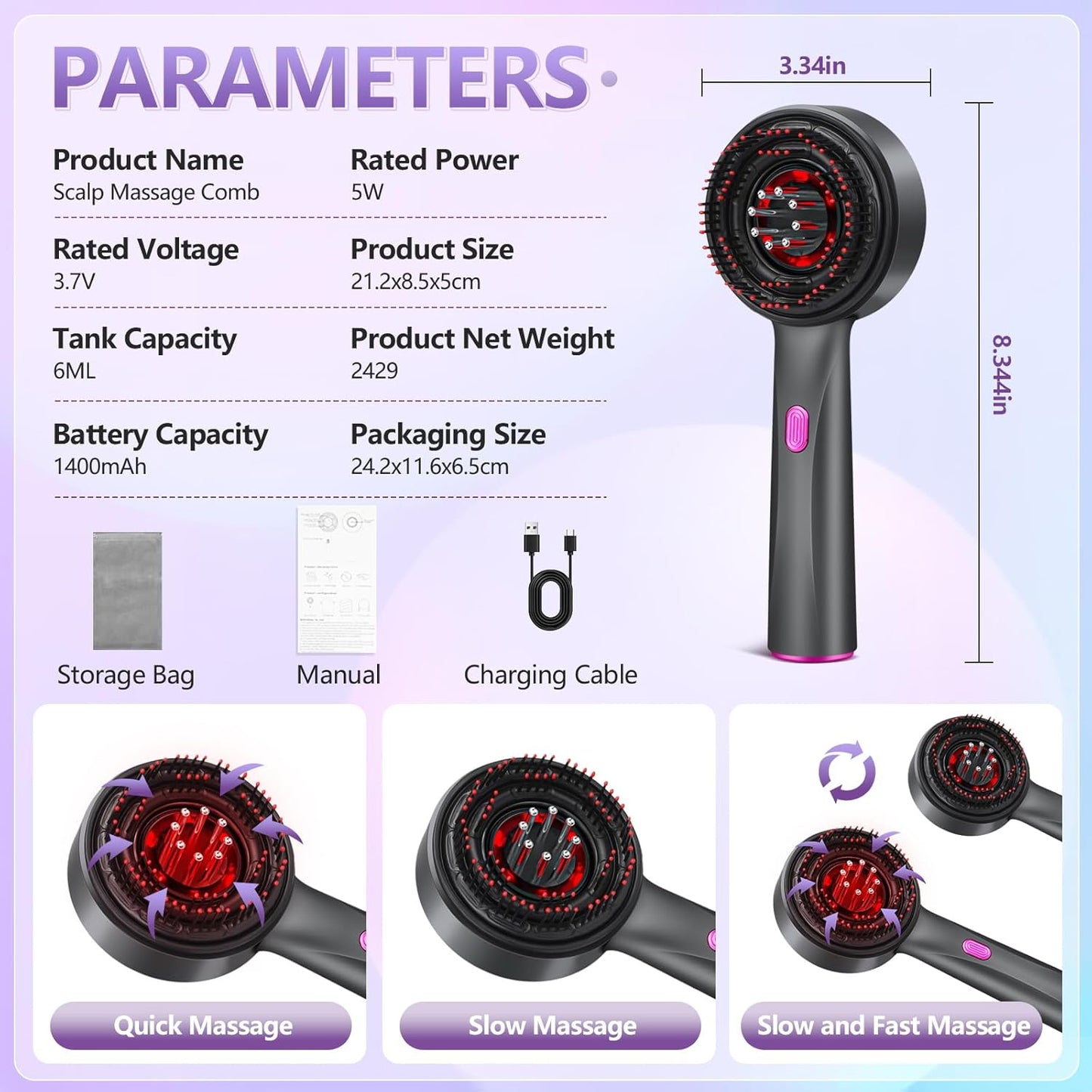 Red Light Therapy Scalp Massager – Infrared & Blue LED Hair Growth Brush with Oil Dispenser | Electric Scalp Detox & Massage Comb