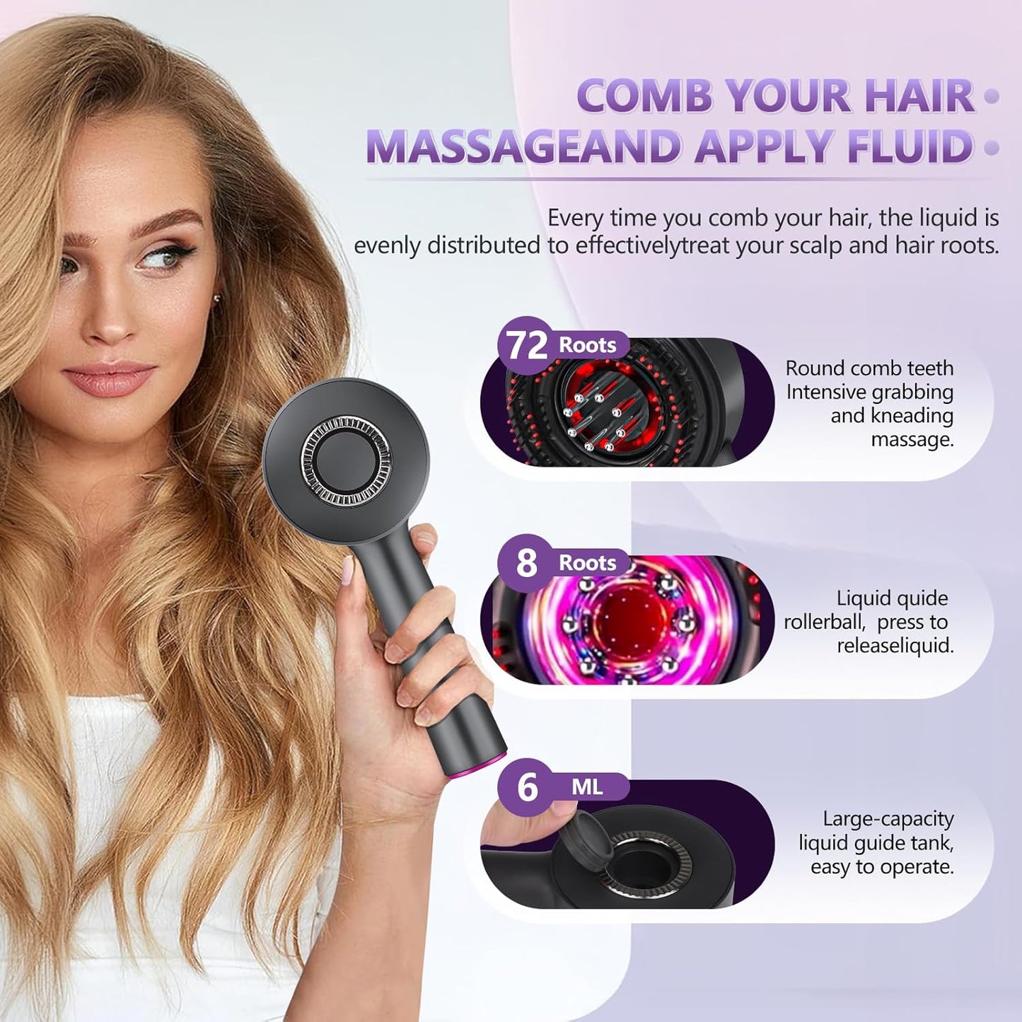 Red Light Therapy Scalp Massager – Infrared & Blue LED Hair Growth Brush with Oil Dispenser | Electric Scalp Detox & Massage Comb