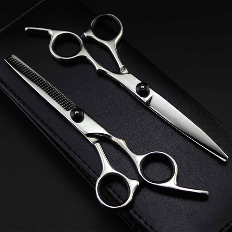 Professional Japan 4CR 6 Inch Hair Cutting Scissors Set Black Professional Stainless Steel Hair Salon Scissors, Thinning