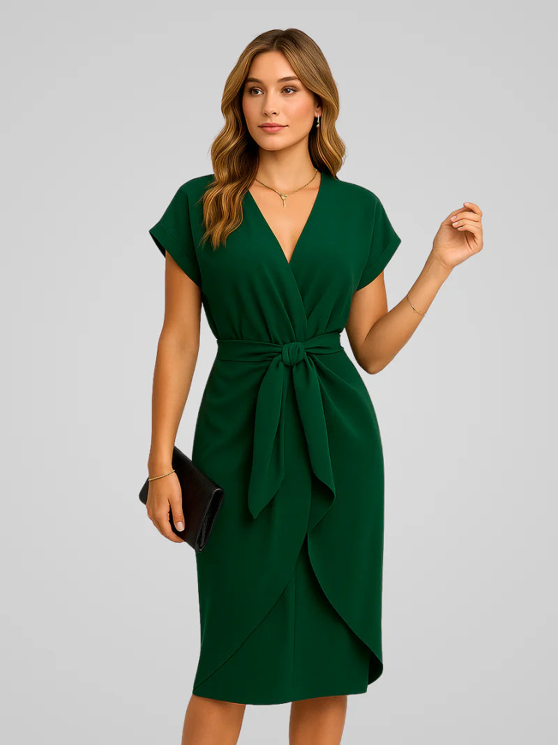 Women's Wrap Midi Dress V-Neck Green