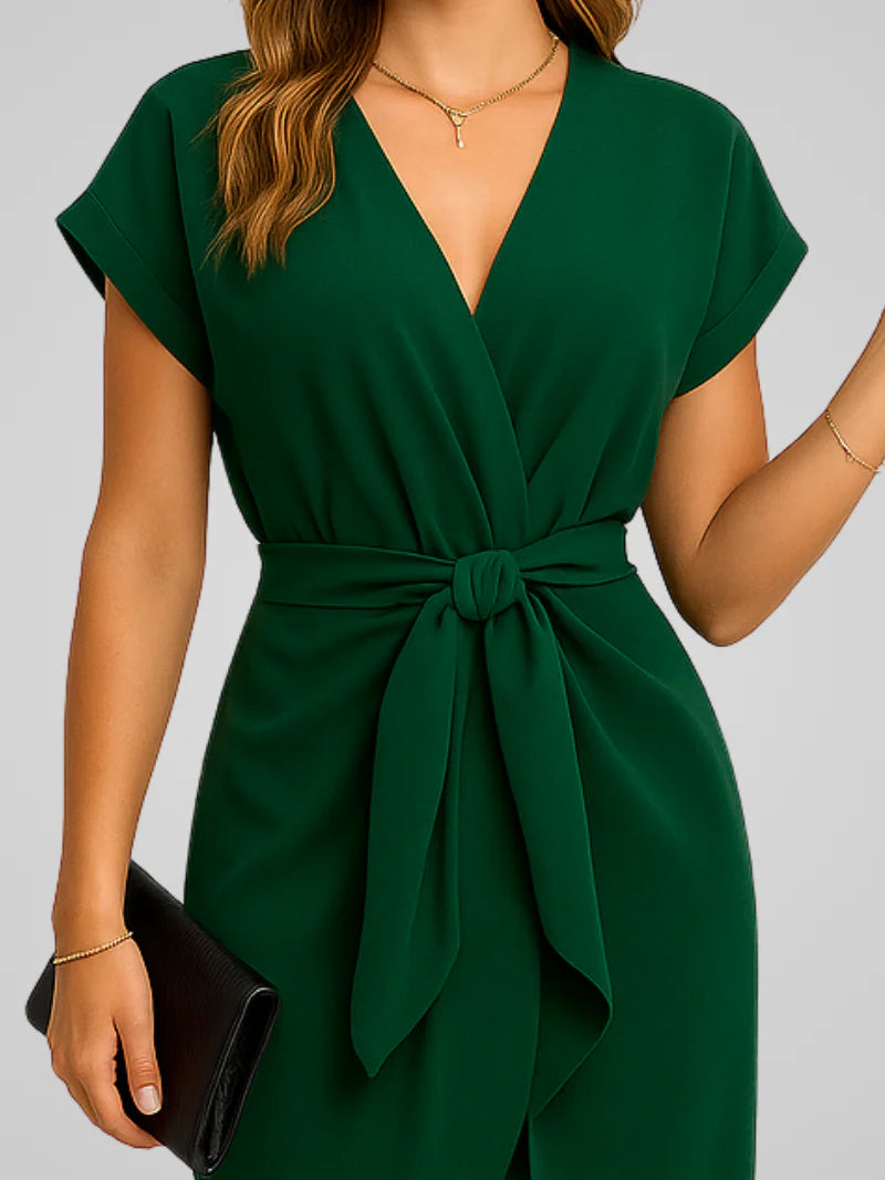 Women's Wrap Midi Dress V-Neck Green