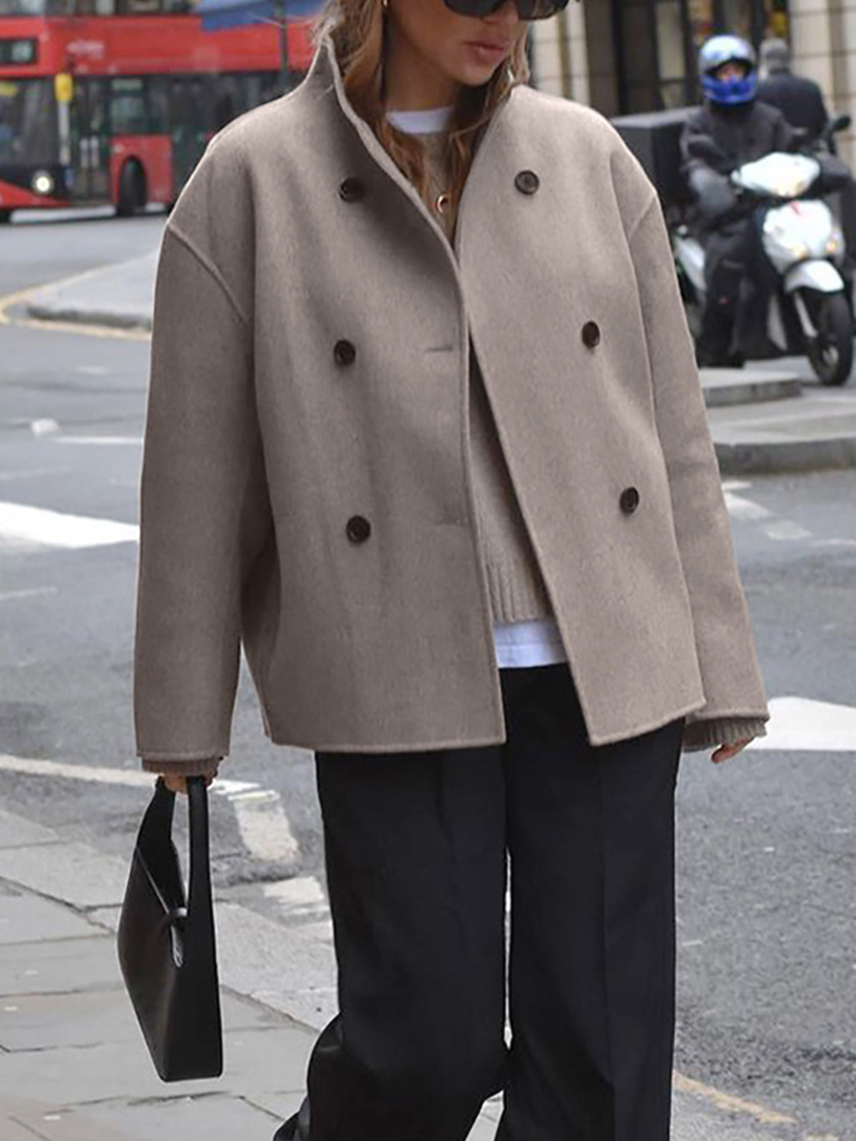 Women's Short Wool Jacket | Stand-Up Collar, Button Closure & Versatile for Casual or Formal Wear