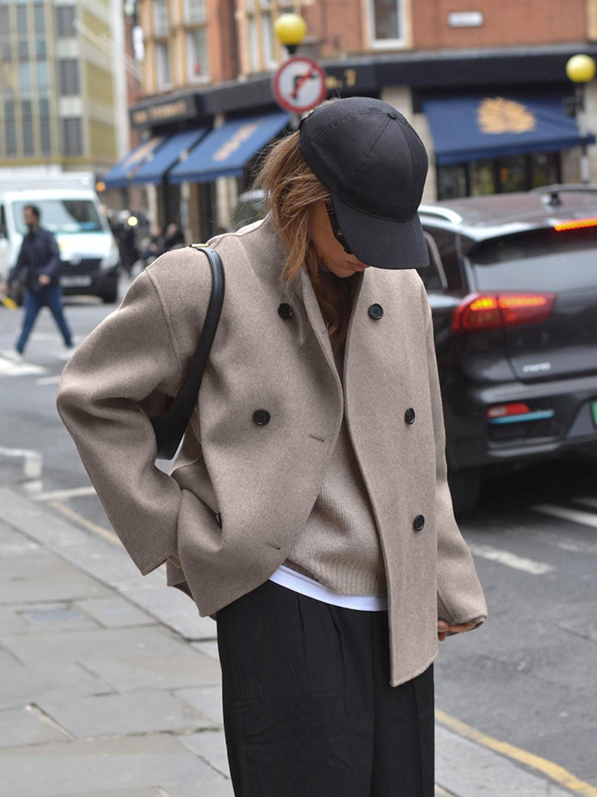 Women's Short Wool Jacket | Stand-Up Collar, Button Closure & Versatile for Casual or Formal Wear