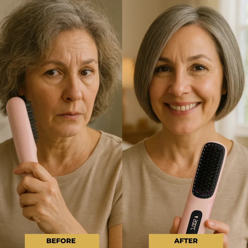 Wireless Heated Hair Brush | Customizable Heat Settings & Safe for All Hair Types, Perfect for Travel and On-the-Go Styling