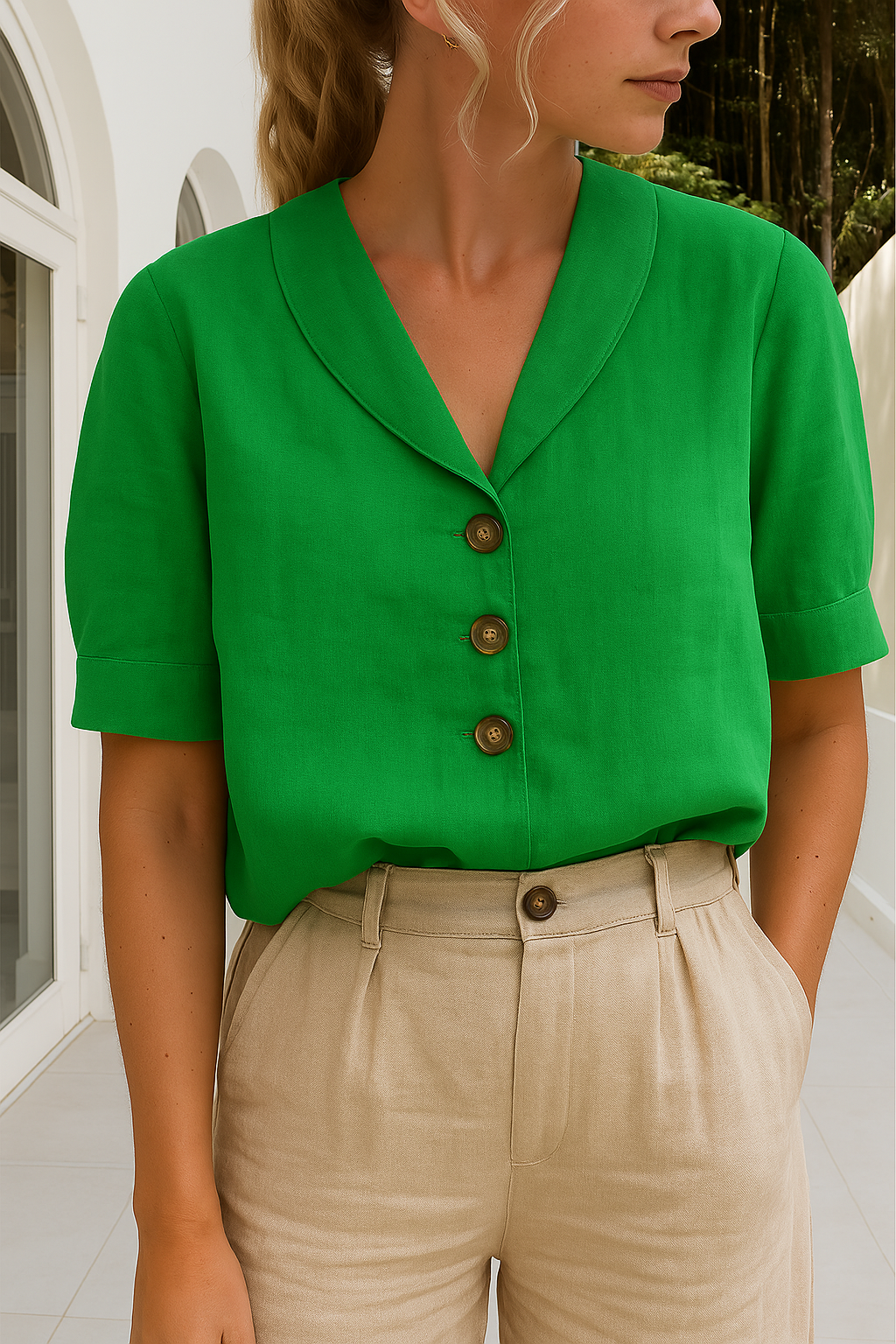 Cotton and Linen T-Shirt for Women | Breathable, Versatile Design with Envelope Neckline for Casual and Stylish Outfits