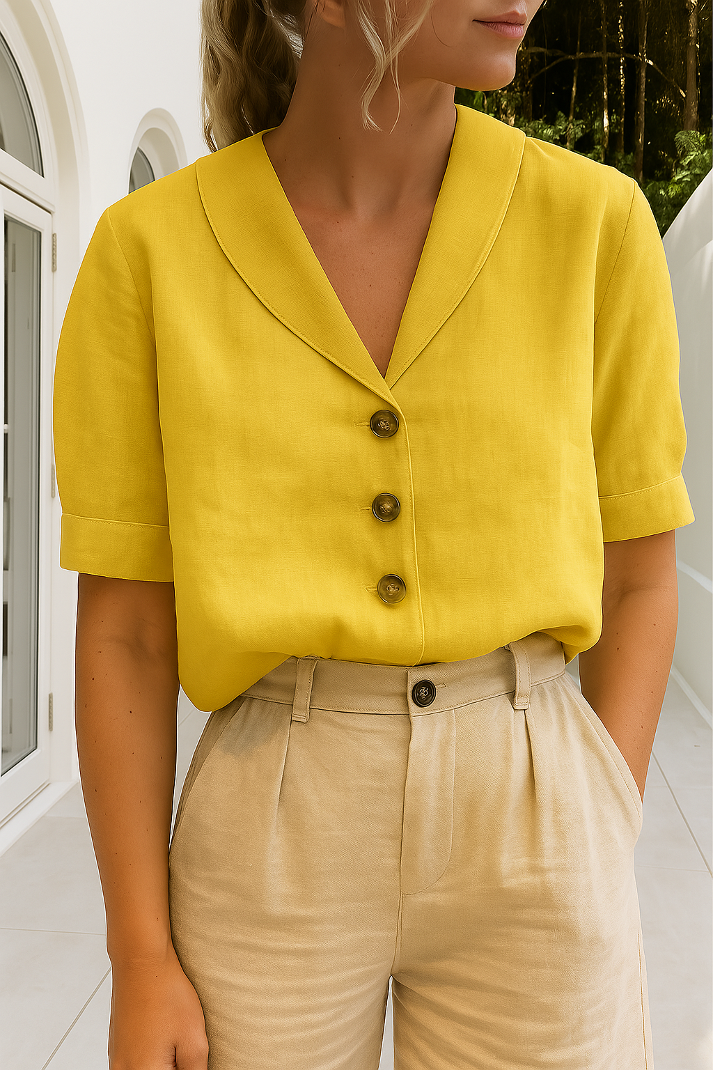 Cotton and Linen T-Shirt for Women | Breathable, Versatile Design with Envelope Neckline for Casual and Stylish Outfits