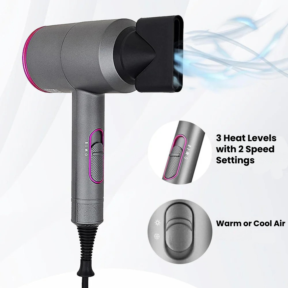 Ionic Hair Dryer with Diffuser | Lightweight, Quiet & Powerful Hair Dryer for Curls, Frizz Control & Fast Drying – Professional Styling Tool