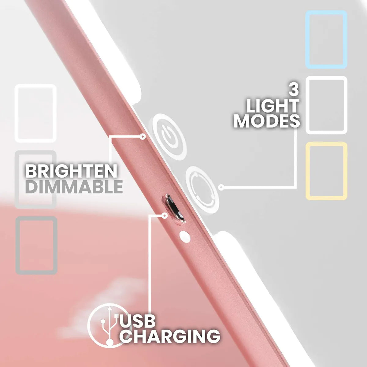 Cosmetic Mirror with 3 Light Settings | Touch Sensor, USB Rechargeable & Ideal for Makeup Application