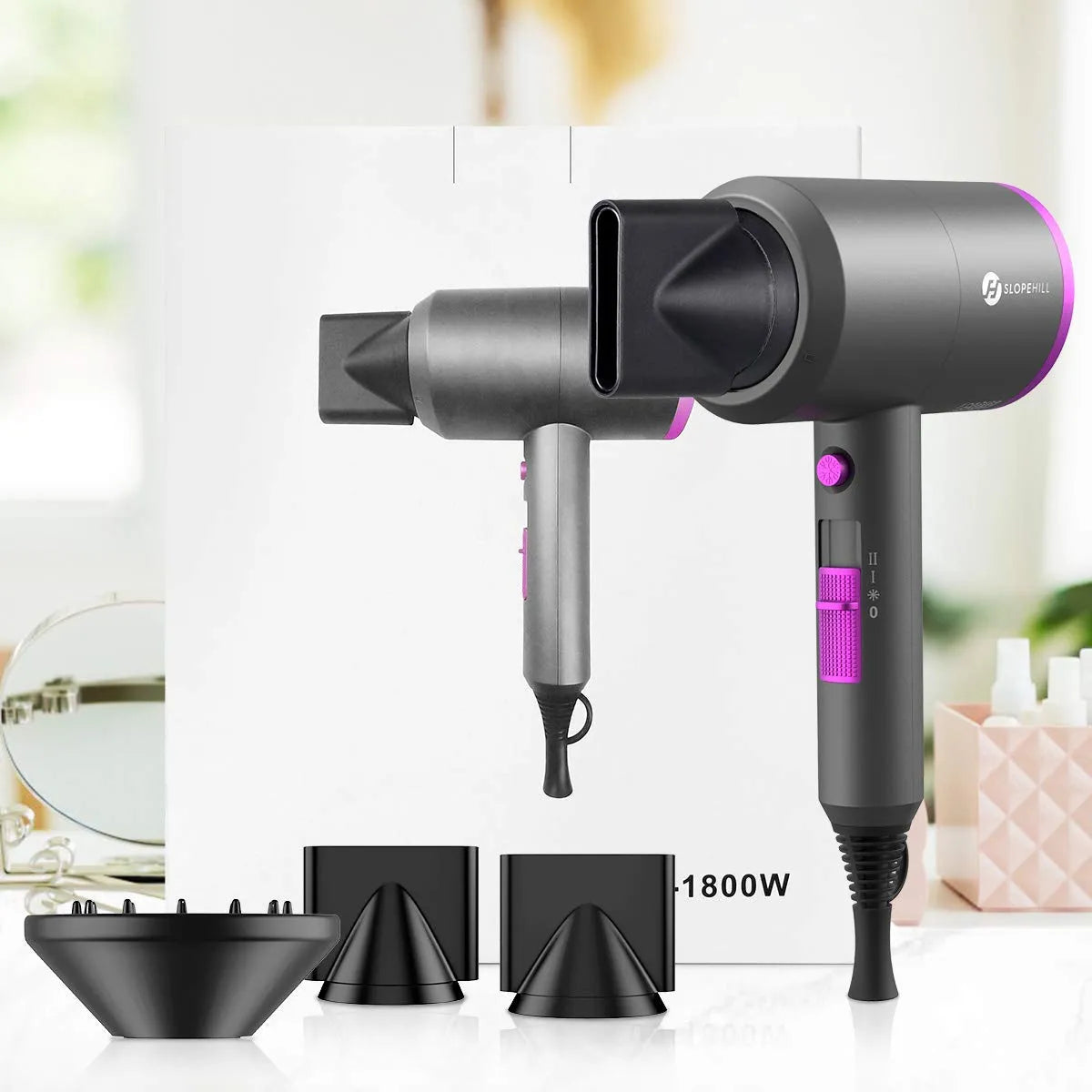 Ionic Hair Dryer with Diffuser | Lightweight, Quiet & Powerful Hair Dryer for Curls, Frizz Control & Fast Drying – Professional Styling Tool