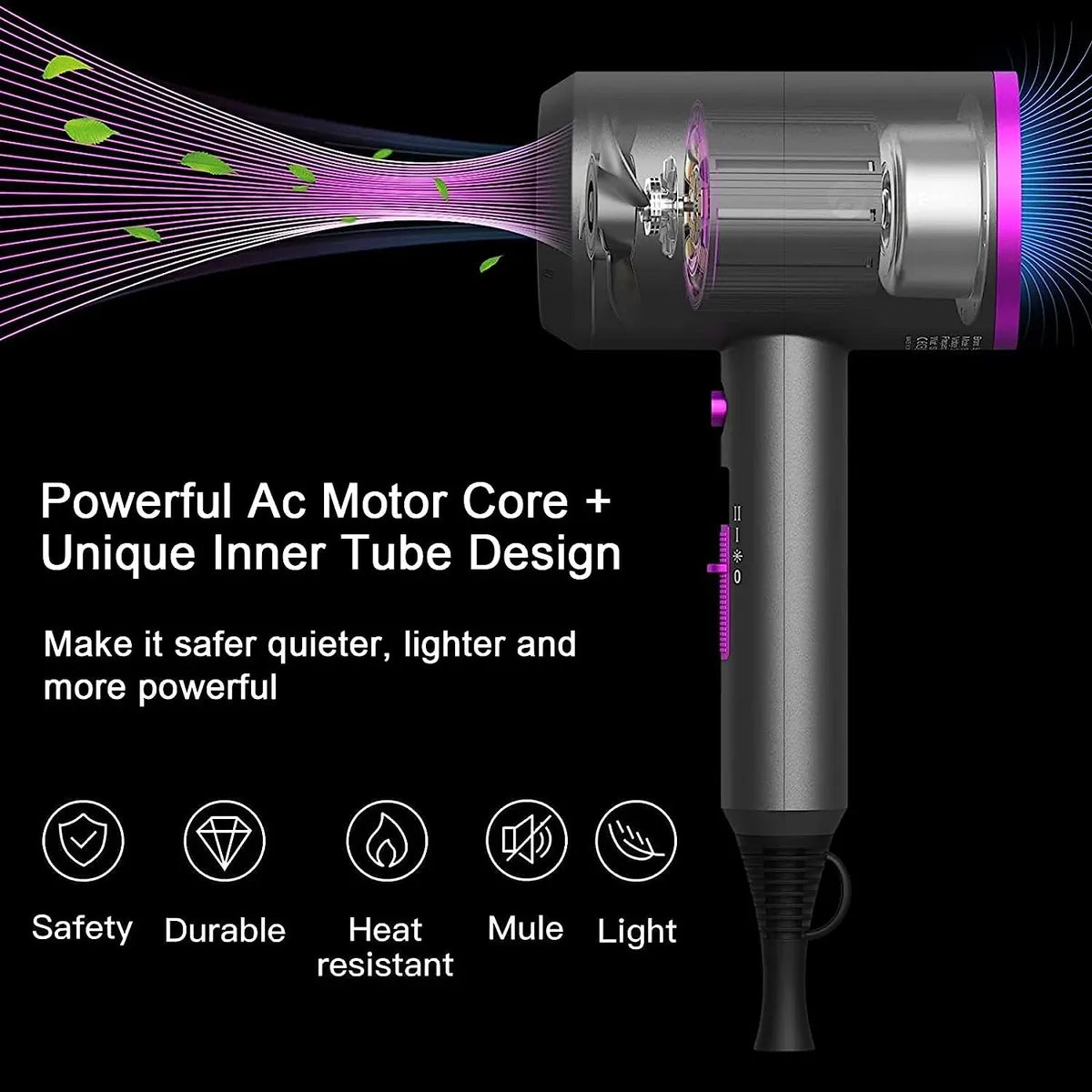 Ionic Hair Dryer with Diffuser | Lightweight, Quiet & Powerful Hair Dryer for Curls, Frizz Control & Fast Drying – Professional Styling Tool
