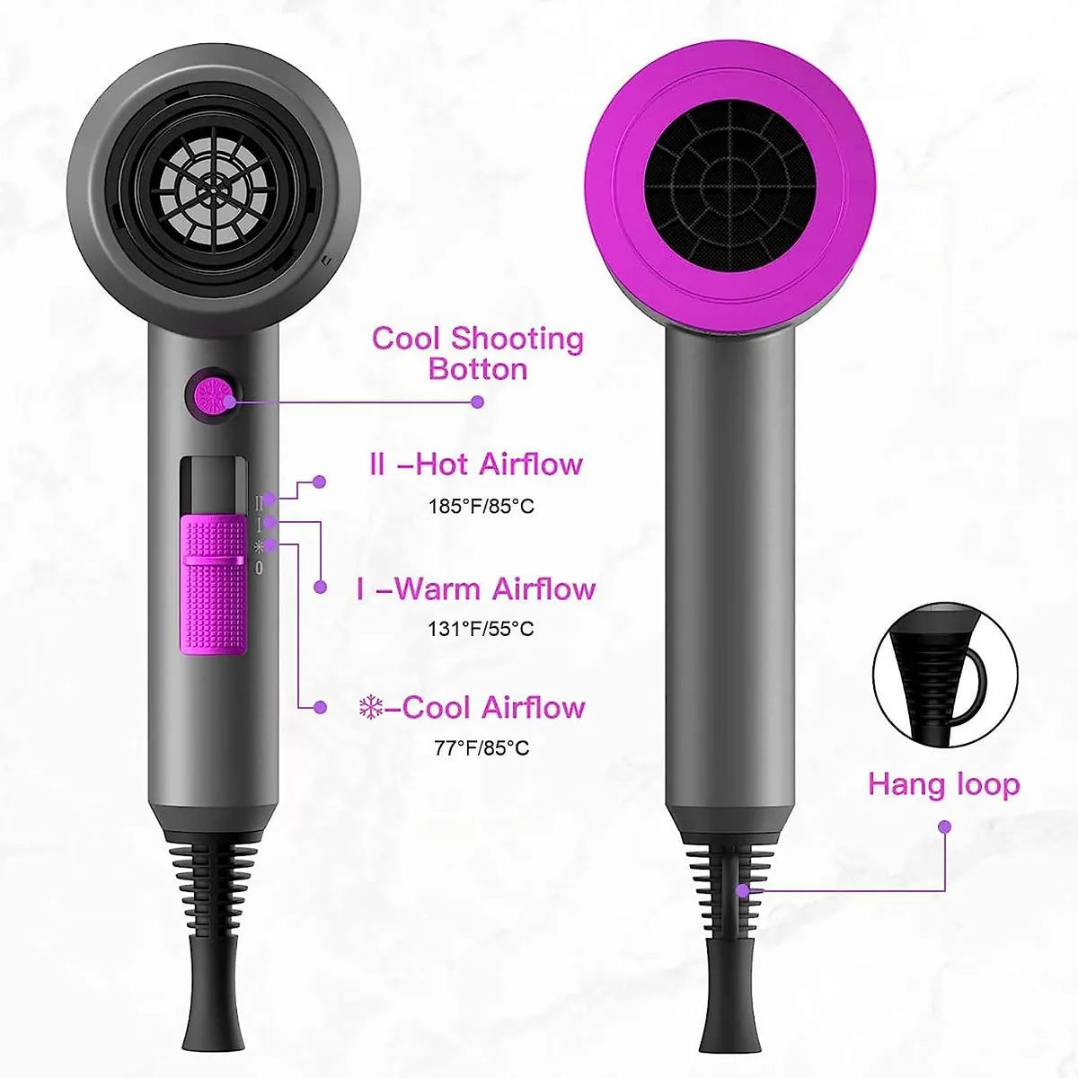 Ionic Hair Dryer with Diffuser | Lightweight, Quiet & Powerful Hair Dryer for Curls, Frizz Control & Fast Drying – Professional Styling Tool