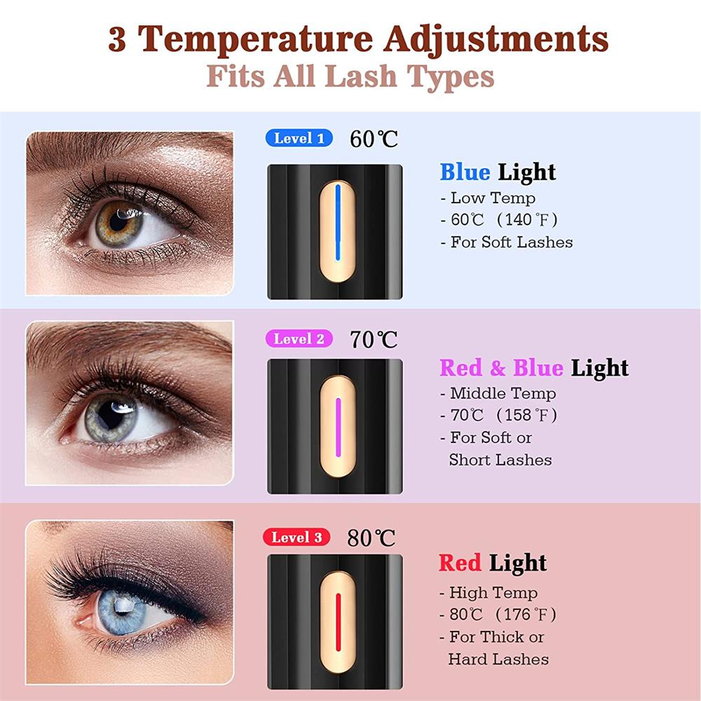 Heated Electric Eyelash Curler | 3 Temperature Modes, Quick Heating & USB Rechargeable for Natural and False Lashes