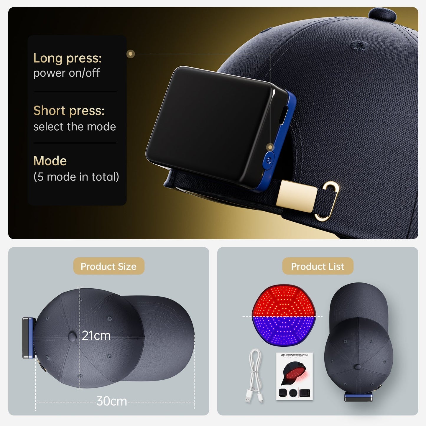 LED Red and Blue Light Therapy Cap | Wireless, Full-Head Coverage for Hair Regrowth and Scalp Care at Home or On-the-Go