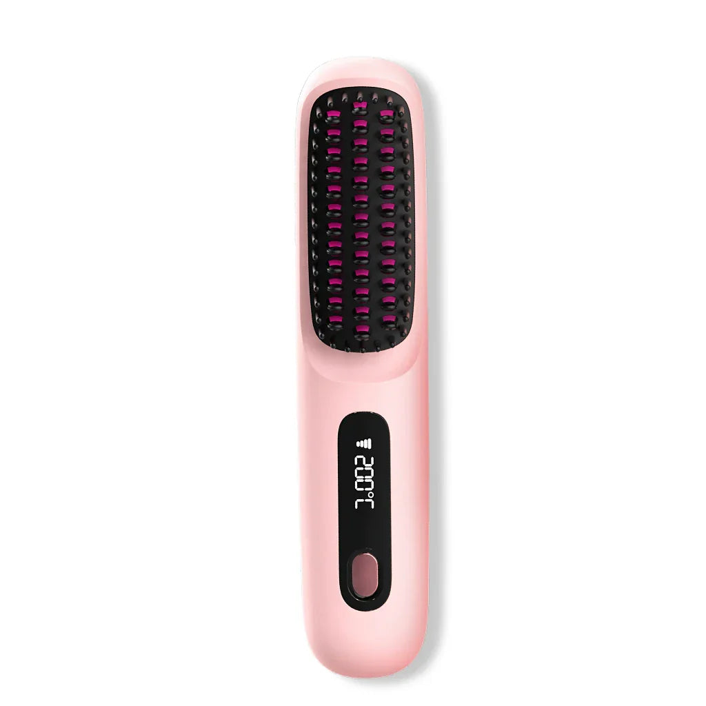 Wireless Heated Hair Brush | Customizable Heat Settings & Safe for All Hair Types, Perfect for Travel and On-the-Go Styling