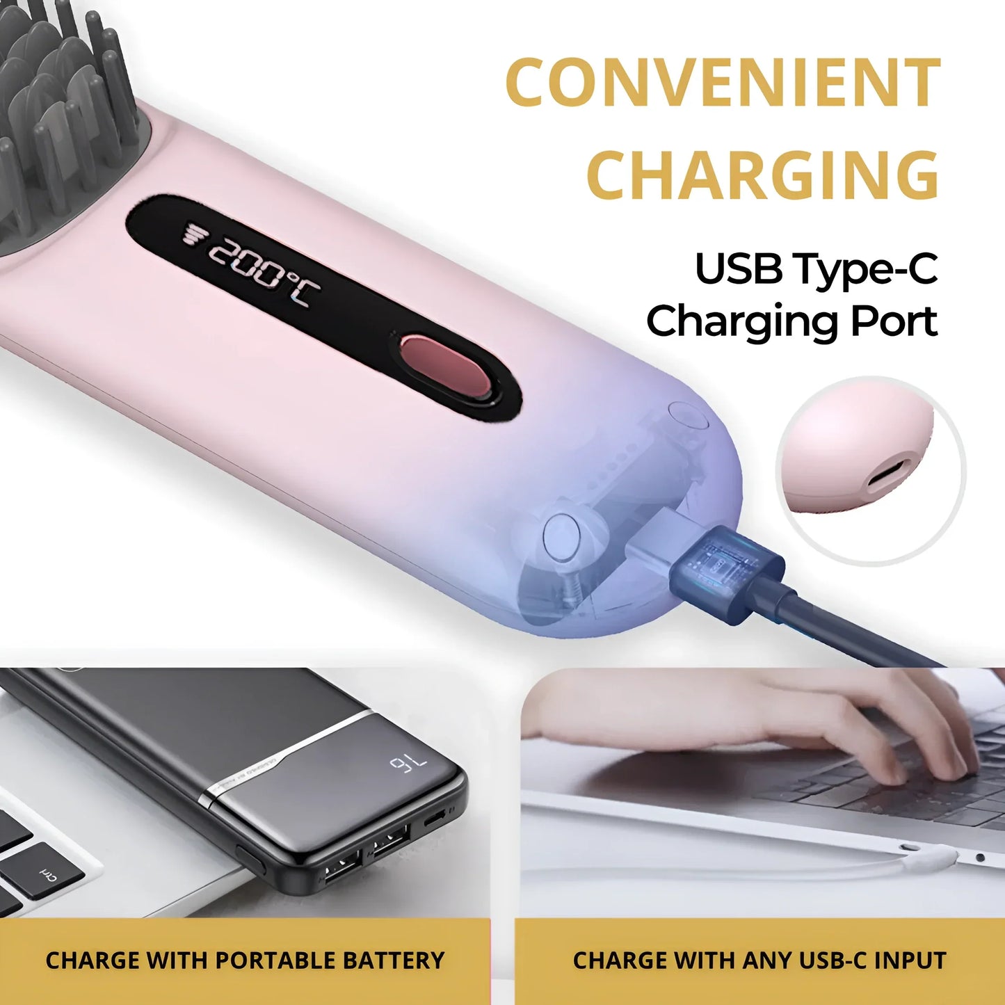 Wireless Heated Brush | Customizable Heat Settings & Portable for Effortless Styling Anytime