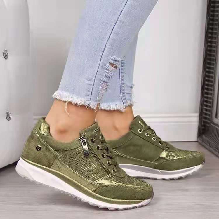 Orthopedic Walking Shoes for Women with Arch Support, Easy-On Side Zip Comfort Rocker Sneakers