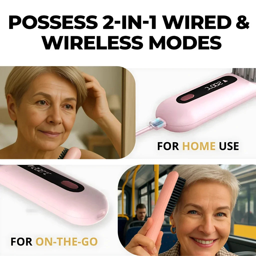 Wireless Heated Brush | Customizable Heat Settings & Portable for Effortless Styling Anytime