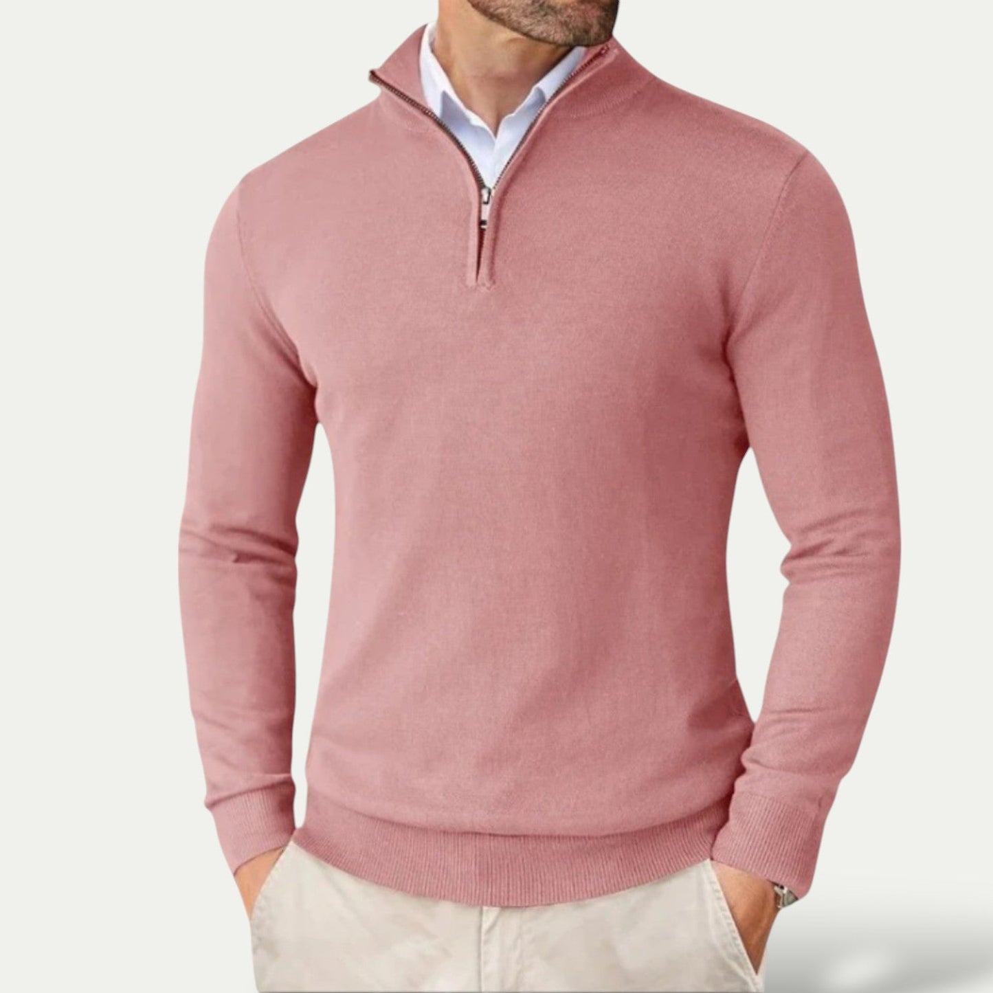 Men's Cashmere Pullover Jumper with Half Zip and Long Sleeves