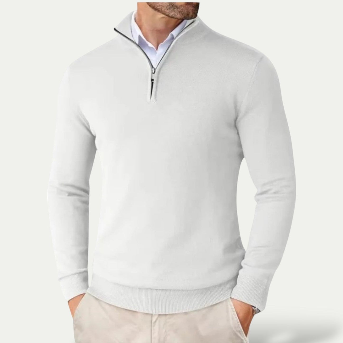 Men's Cashmere Pullover Jumper with Half Zip and Long Sleeves
