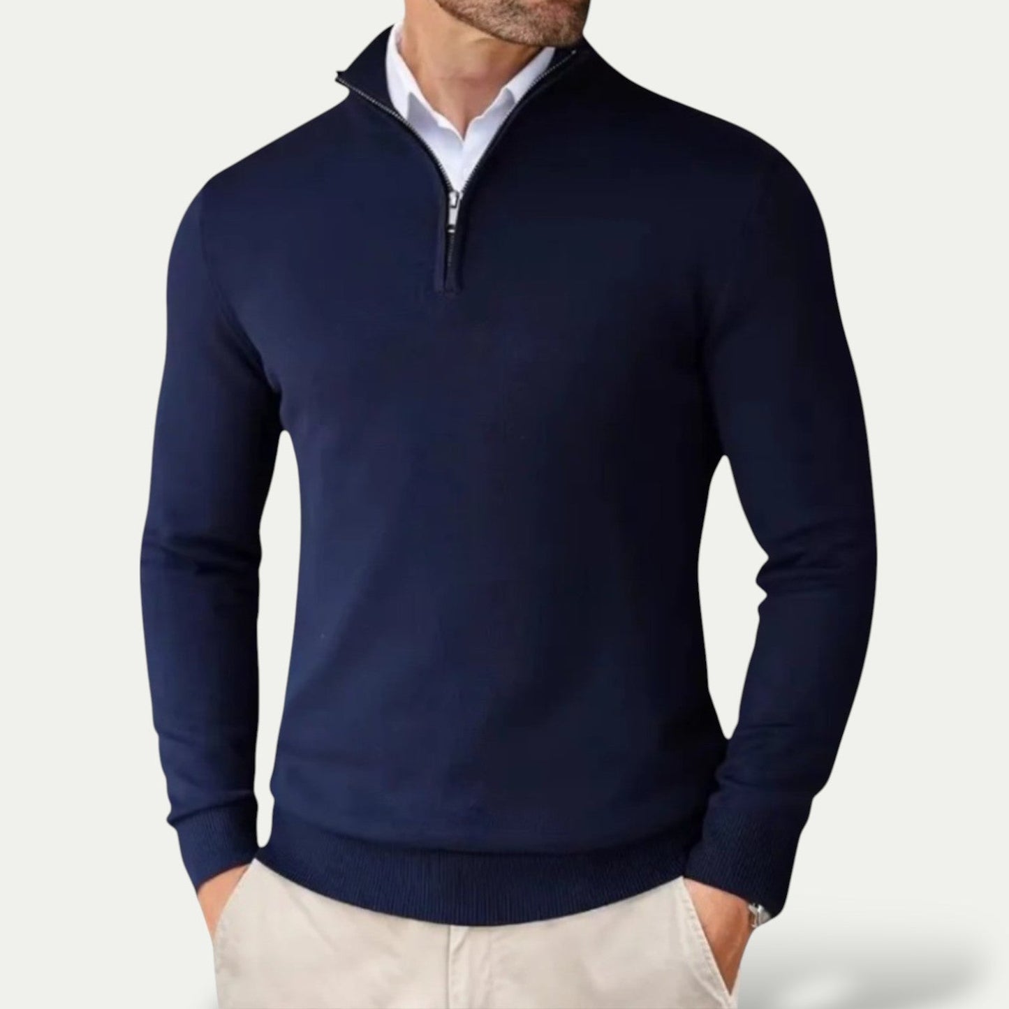 Men's Cashmere Pullover Jumper with Half Zip and Long Sleeves