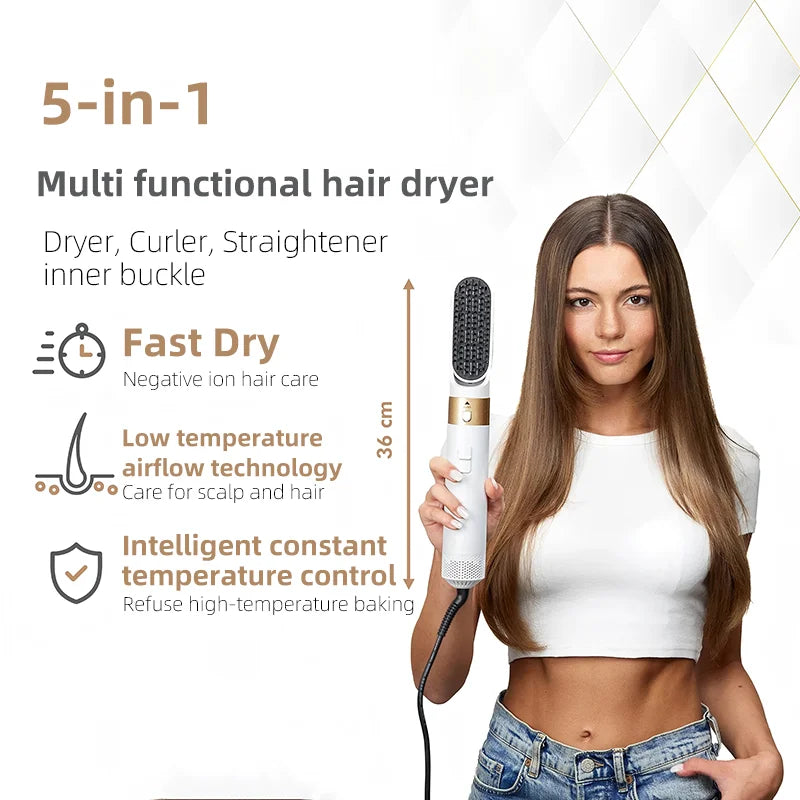 5-in-1 Hair Styler Set | Curling Wand & Hot Air Brush with Interchangeable Attachments for Waves, Volume & Defined Curls