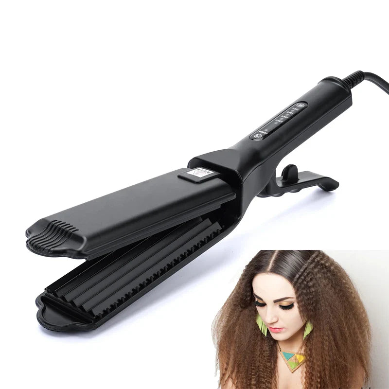 WaveCrafter™ | Professional Ceramic Electric Curling Iron with Corrugated Plates for Crimped Waves & Flat Styling