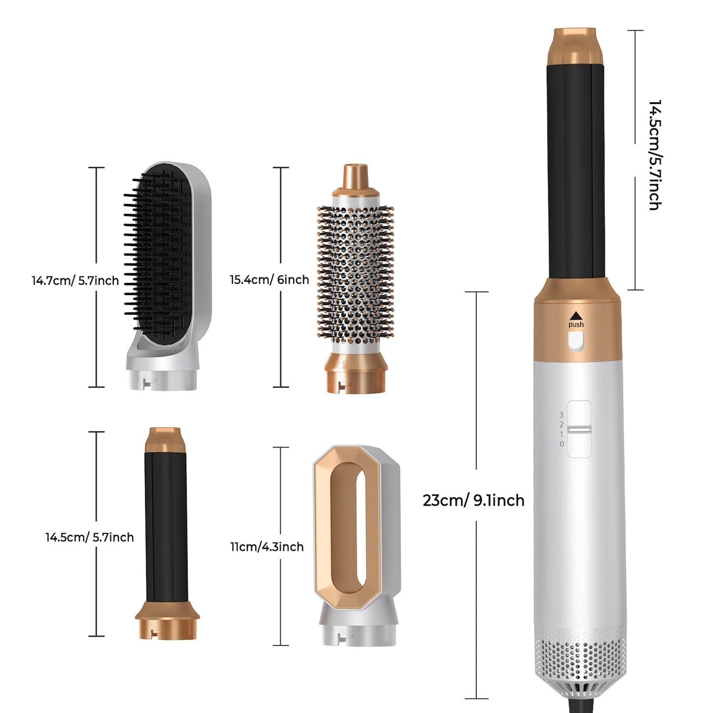 5-in-1 Hair Styler Set | Curling Wand & Hot Air Brush with Interchangeable Attachments for Waves, Volume & Defined Curls