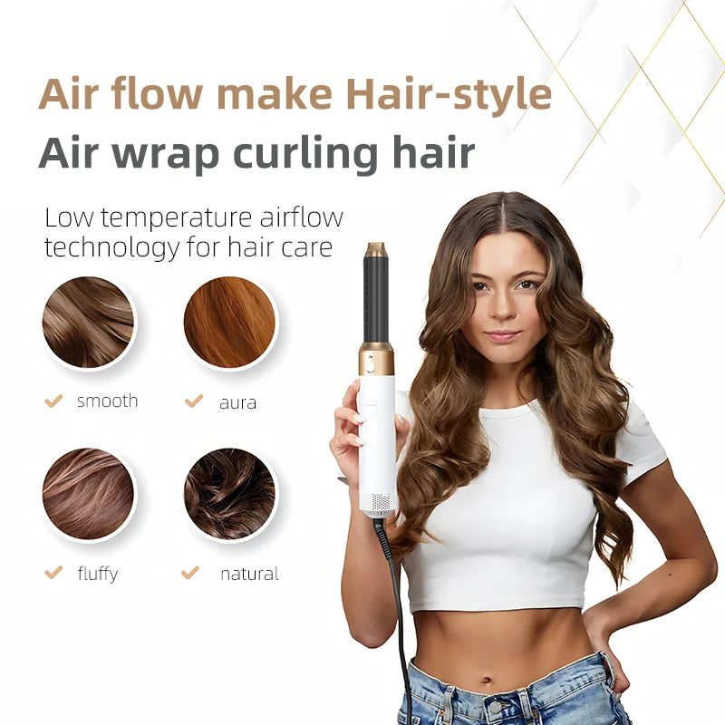 5-in-1 Hair Styler Set | Curling Wand & Hot Air Brush with Interchangeable Attachments for Waves, Volume & Defined Curls