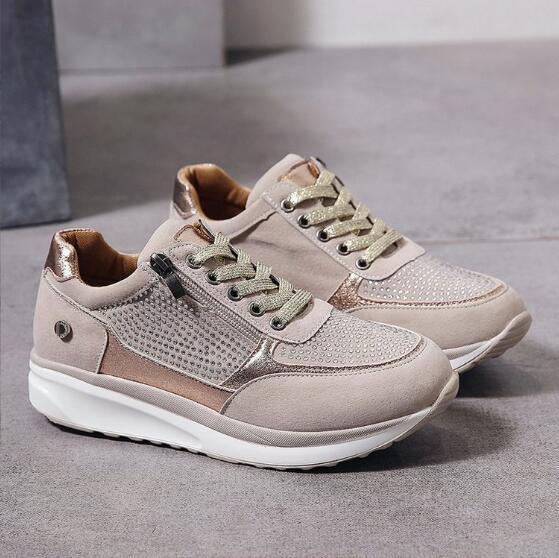Orthopedic Walking Shoes for Women with Arch Support, Easy-On Side Zip Comfort Rocker Sneakers