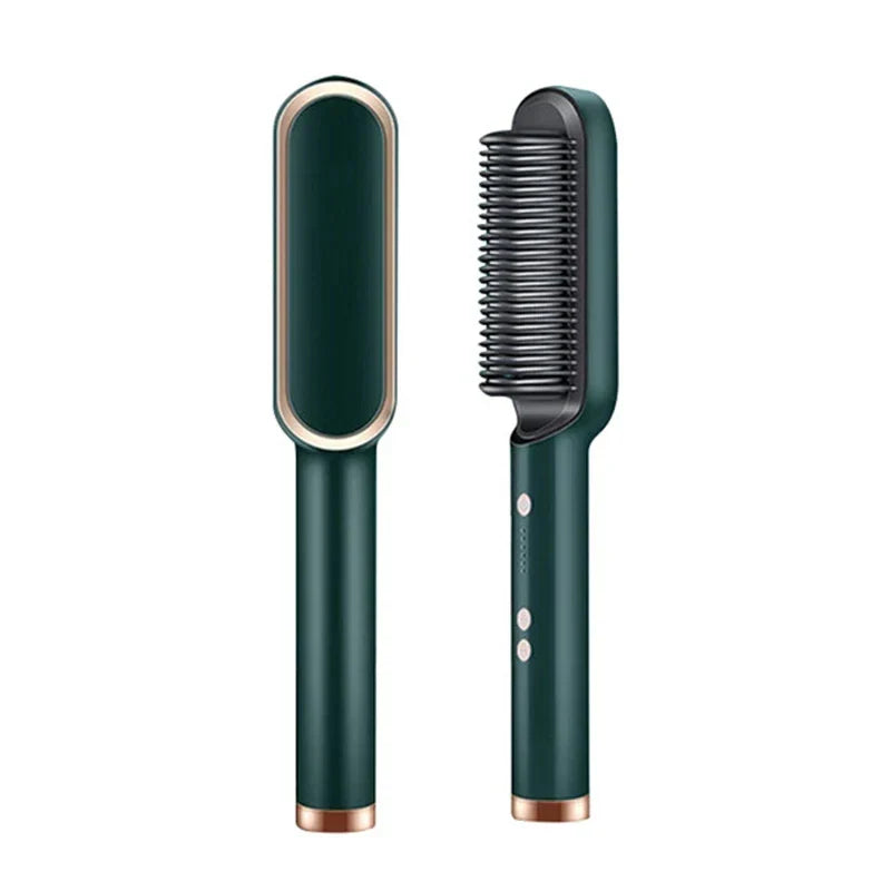 2-in-1 Hair Straightening & Curling Brush | Tourmaline Ceramic, Adjustable Heat Settings for All Hair Types