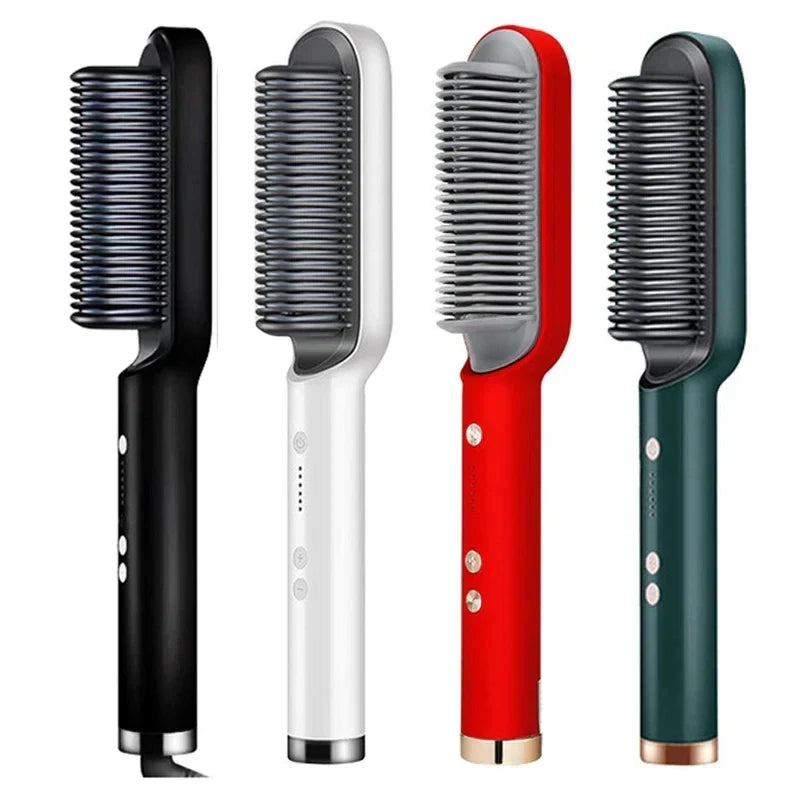 2-in-1 Hair Straightening & Curling Brush | Tourmaline Ceramic, Adjustable Heat Settings & Ideal for All Hair Types
