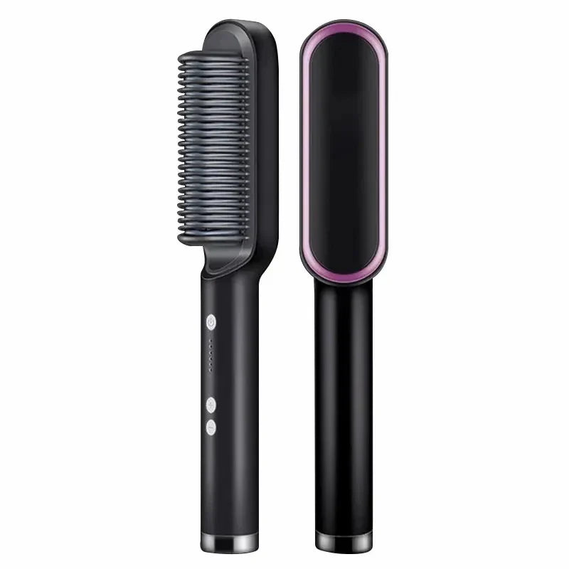 2-in-1 Hair Straightening & Curling Brush | Tourmaline Ceramic, Adjustable Heat Settings for All Hair Types