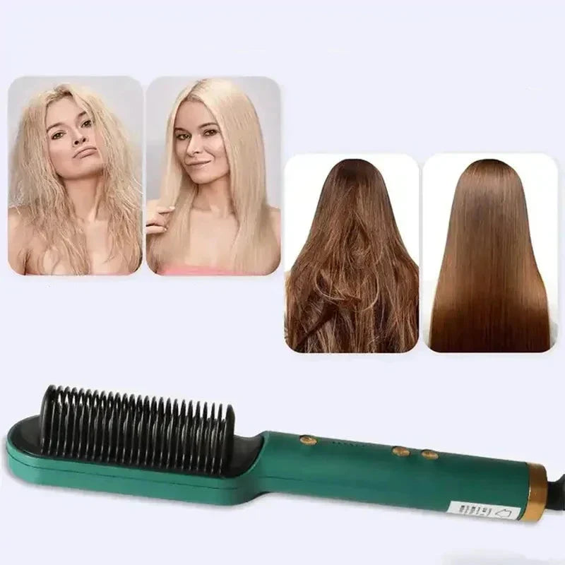 2-in-1 Hair Straightening & Curling Brush | Tourmaline Ceramic, Adjustable Heat Settings & Ideal for All Hair Types