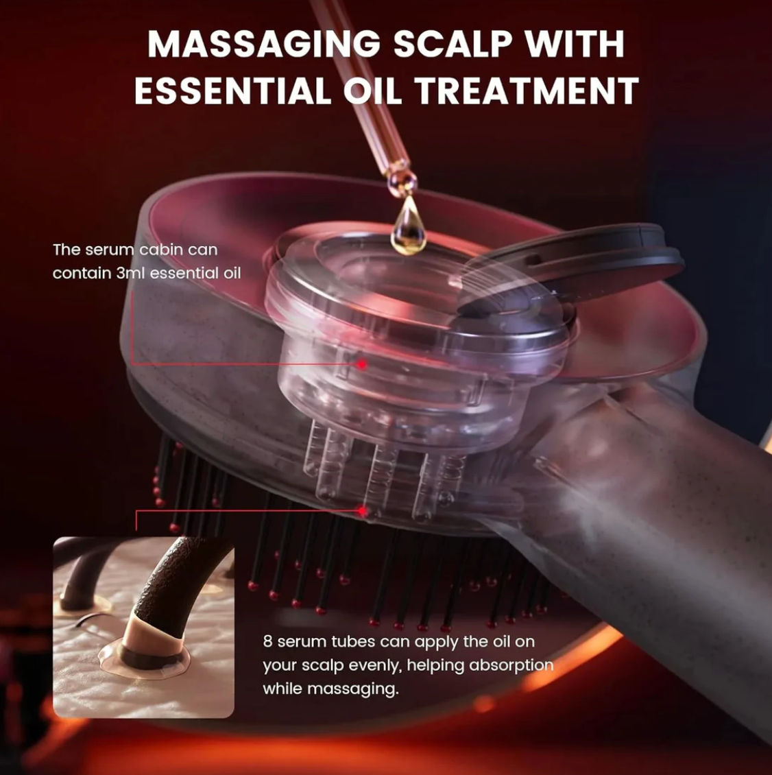 3-in-1 Infrared LED Hair Growth Massager Brush | Oil Therapy & Scalp Treatment for Thicker, Healthier Hair
