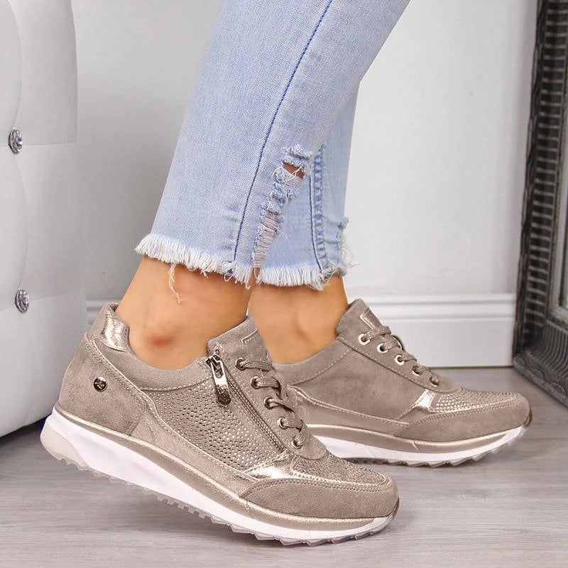 Orthopedic Walking Shoes for Women with Arch Support, Easy-On Side Zip Comfort Rocker Sneakers